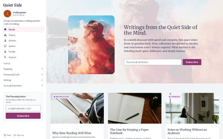 Quiet Side, Sidebar · No bar layout