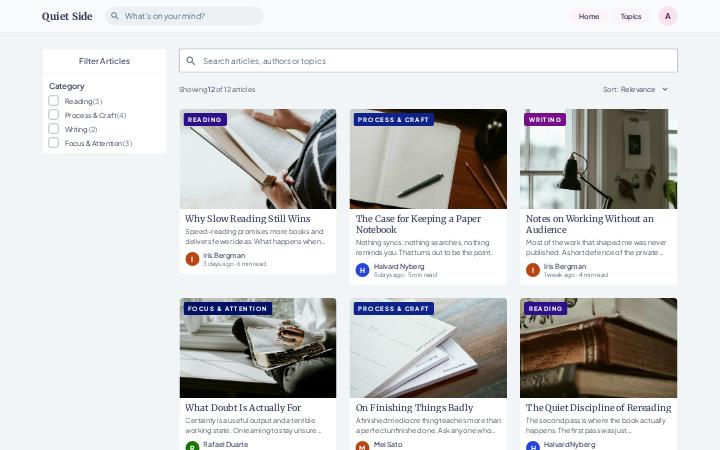 Quiet Side, Article Search Result