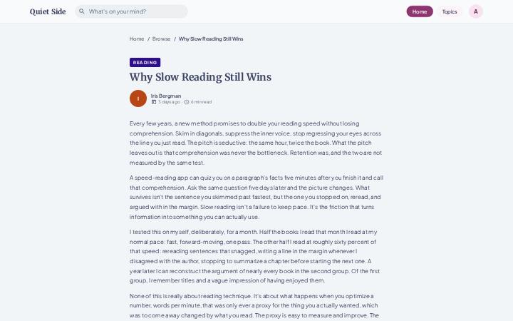 Quiet Side, Article View