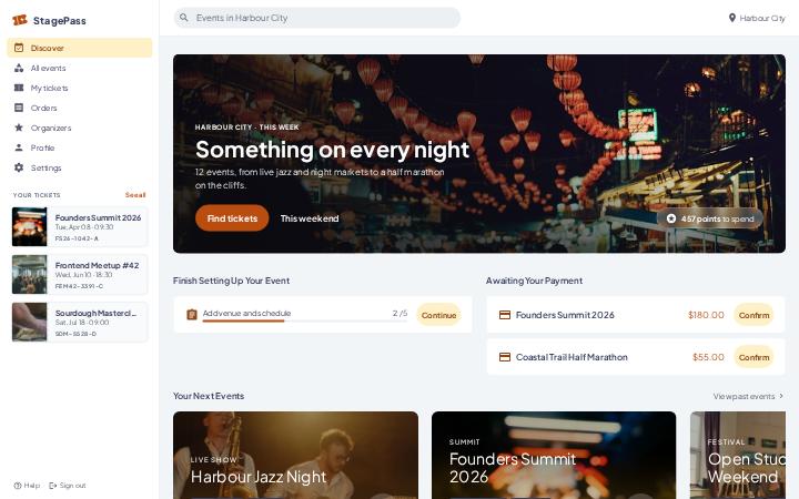StagePass, Sidebar · Full height layout