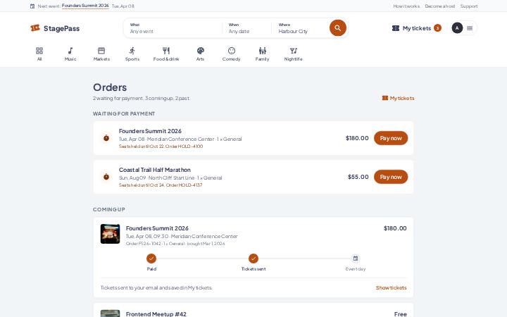 StagePass, Orders