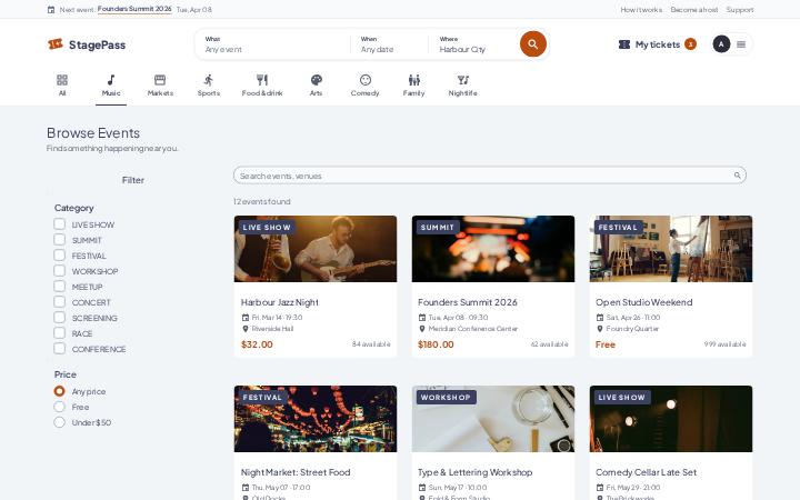 StagePass, Browse Events