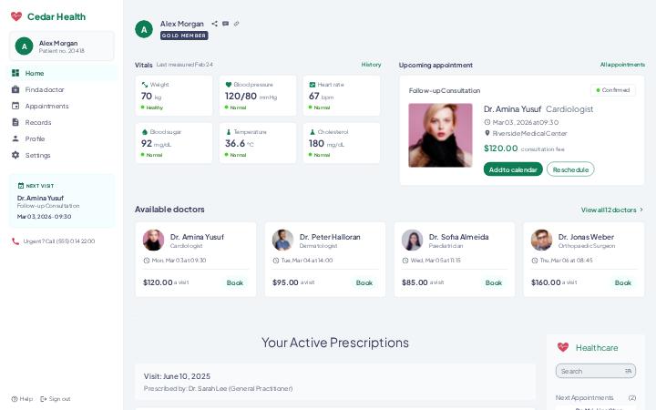 Cedar Health, Sidebar · No bar layout