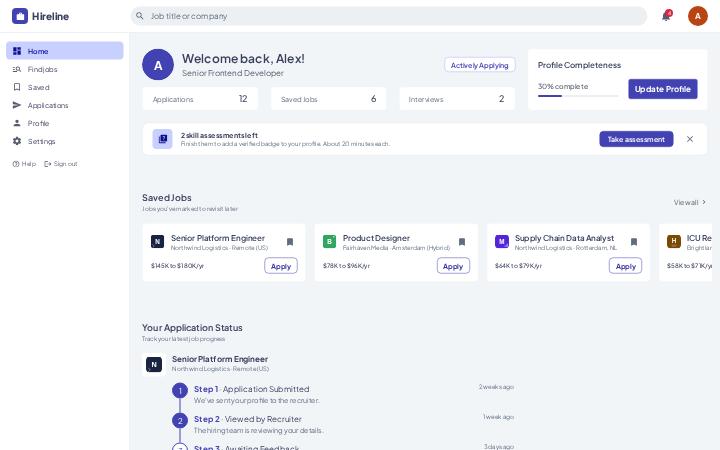 Hireline, Sidebar · Bar on top layout