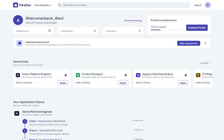 Hireline, Top bar · Catalogue layout