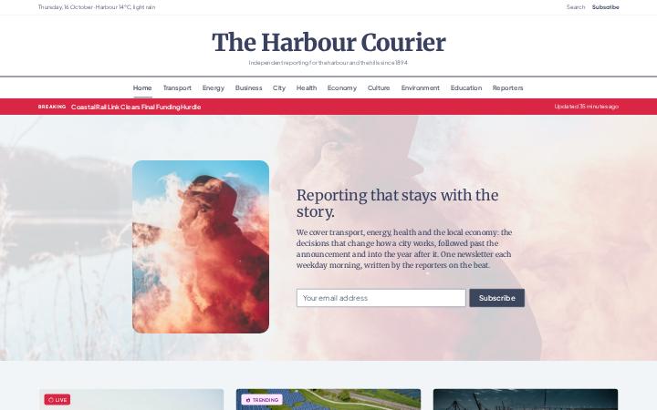 The Harbour Courier, Top bar · Masthead layout
