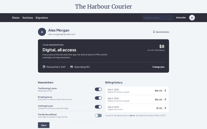 The Harbour Courier, Account