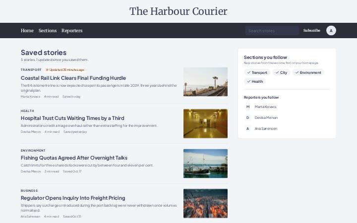 The Harbour Courier, Saved Stories